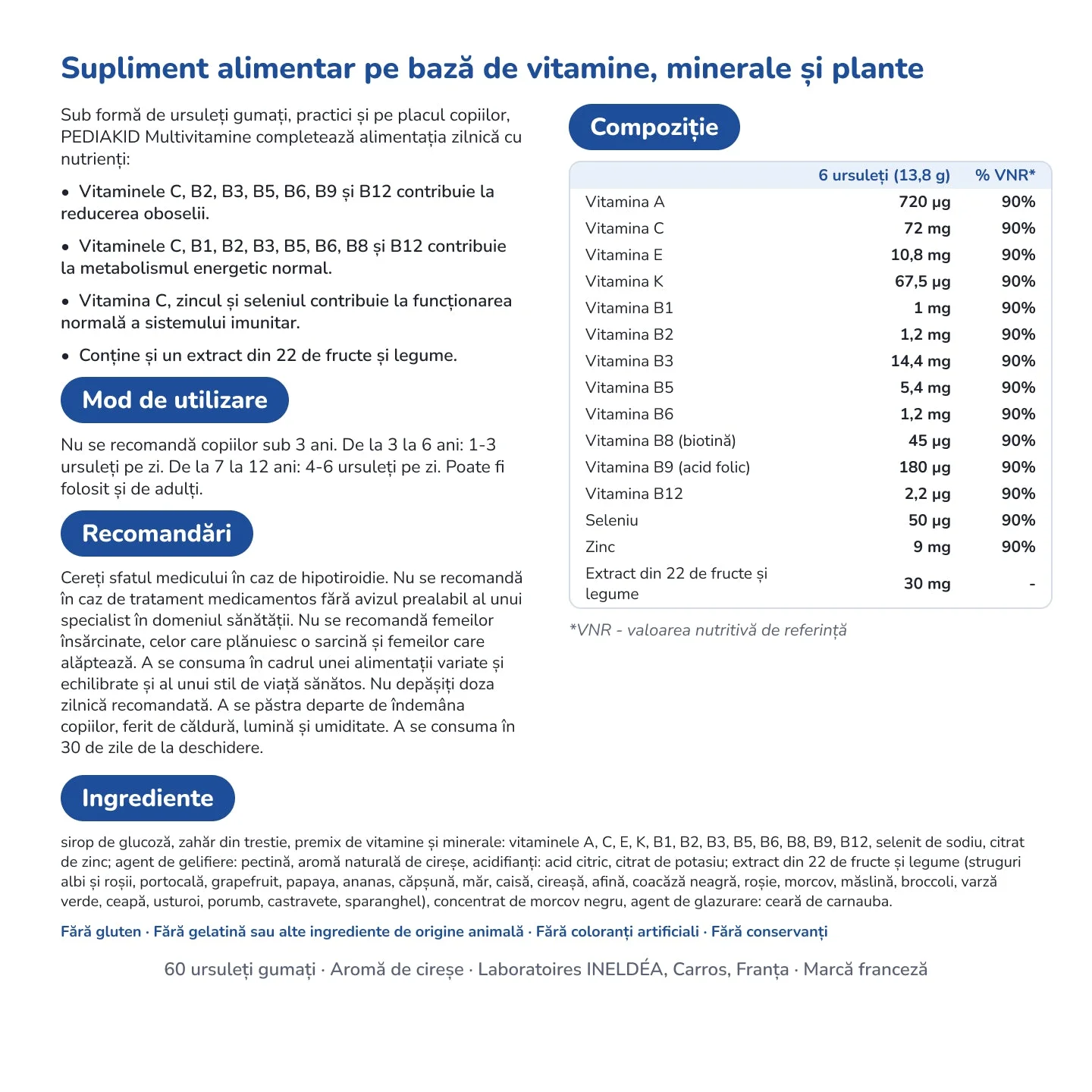 INELDEA PEDIAKID Multivitamine ursuleti gumati N60