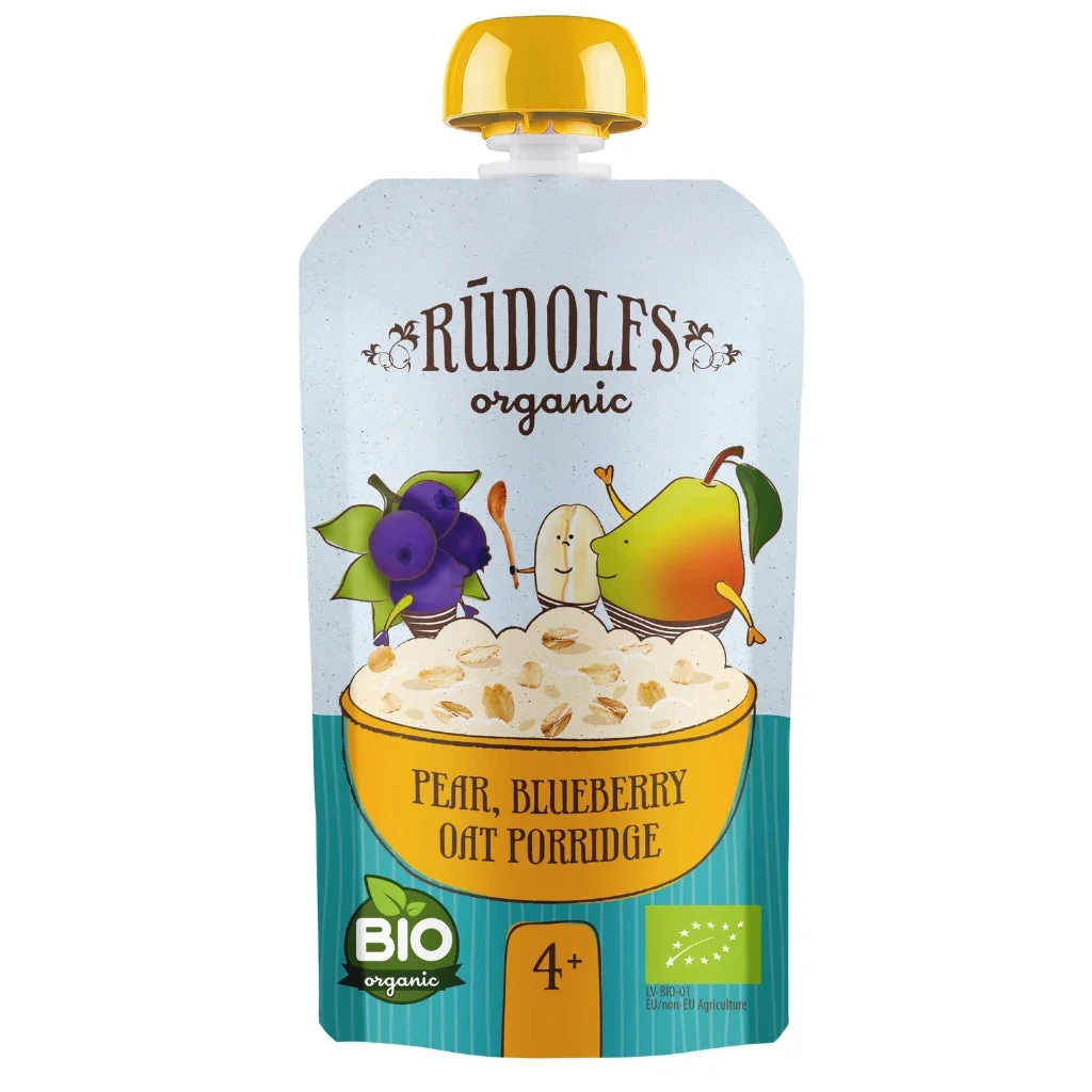 Rudolfs Organic Pouch Pere, afine și ovaz 110g (4+)