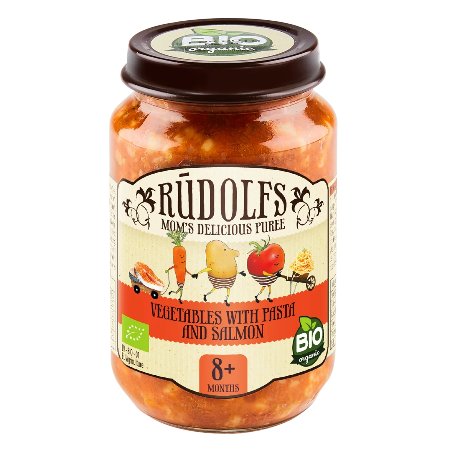 Rudolfs Organic Piure Legume cu paste și somon 190g (8+)