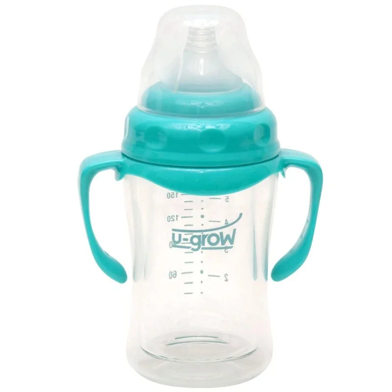 U-Grow Biberon 0-3 luni din Sticla 120ml Gat Larg cu Protectie Plastic Moale A-1055