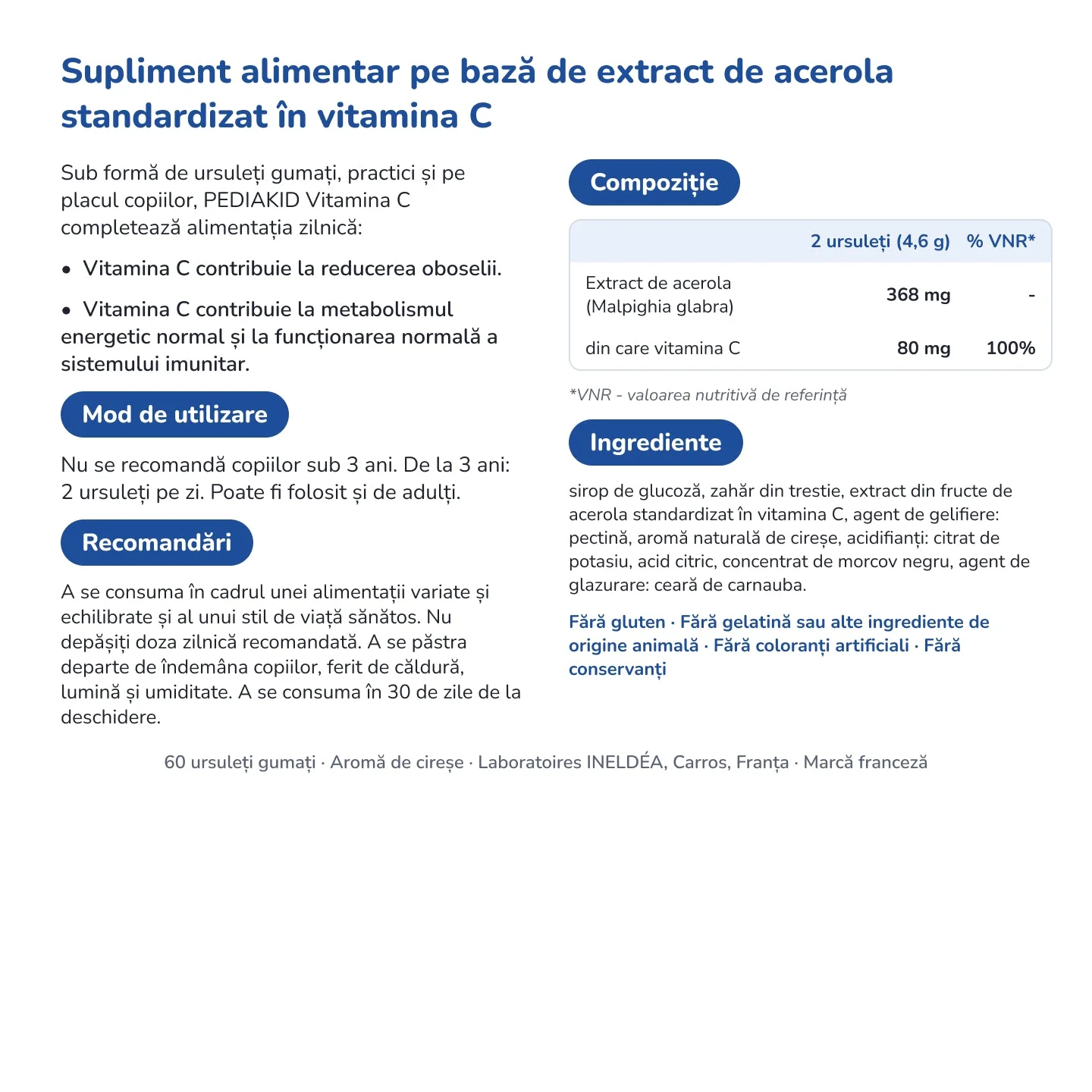 INELDEA Pediakid Vitamina C ursuleți gumati N60