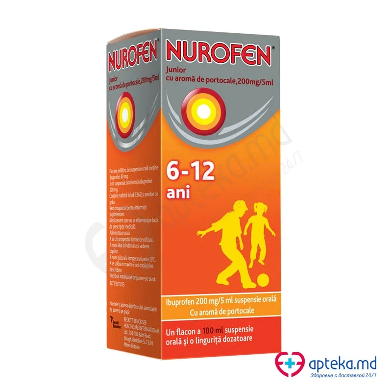 Nurofen Junior cu aroma de portocale susp. orala 200 mg/5 ml 100 ml N1