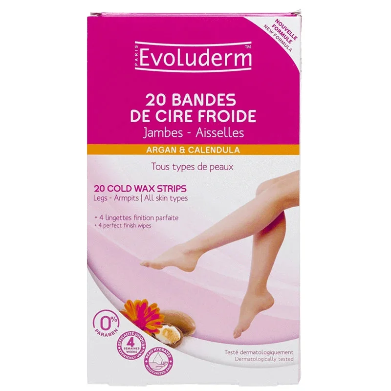 Evoluderm Benzi depilatoare cu argan și gălbenele pentru picioare,bikini,subraț, 20 buc (7090)