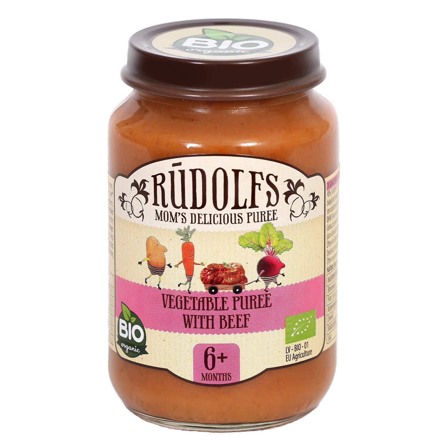 Rudolfs Organic Piure Legume cu carne de vită 190g (6+)