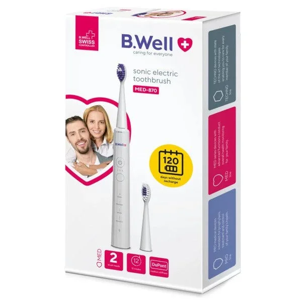 B.Well Sonic Perie electrică albă (2 perii, USB cablu, husa) (MED-870)