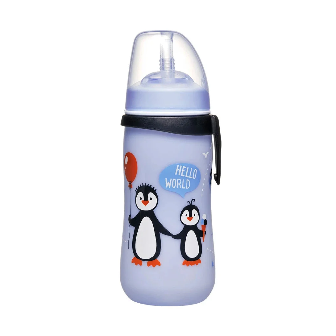 NIP Cana cu pai plastic, albastru, 330ml