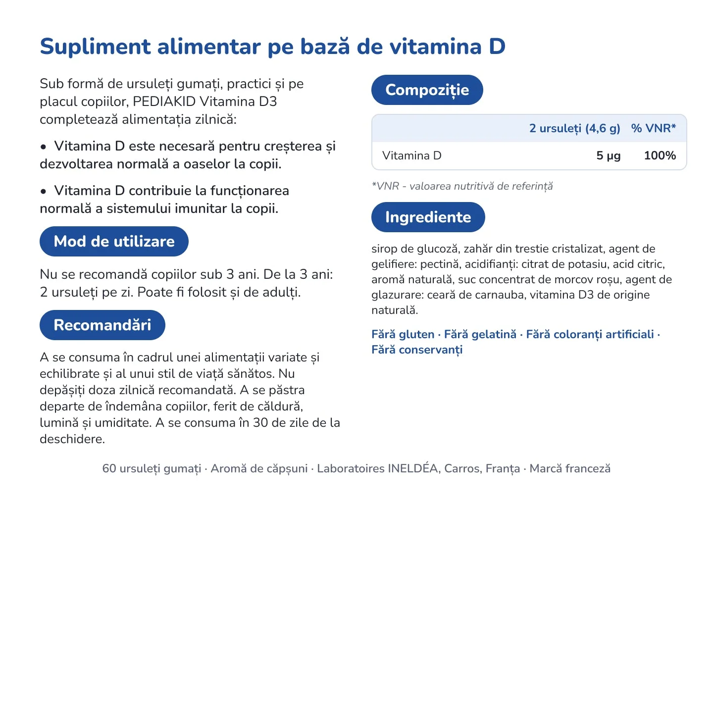 INELDEA PEDIAKID Vitamina D3 ursuleti gumati N60