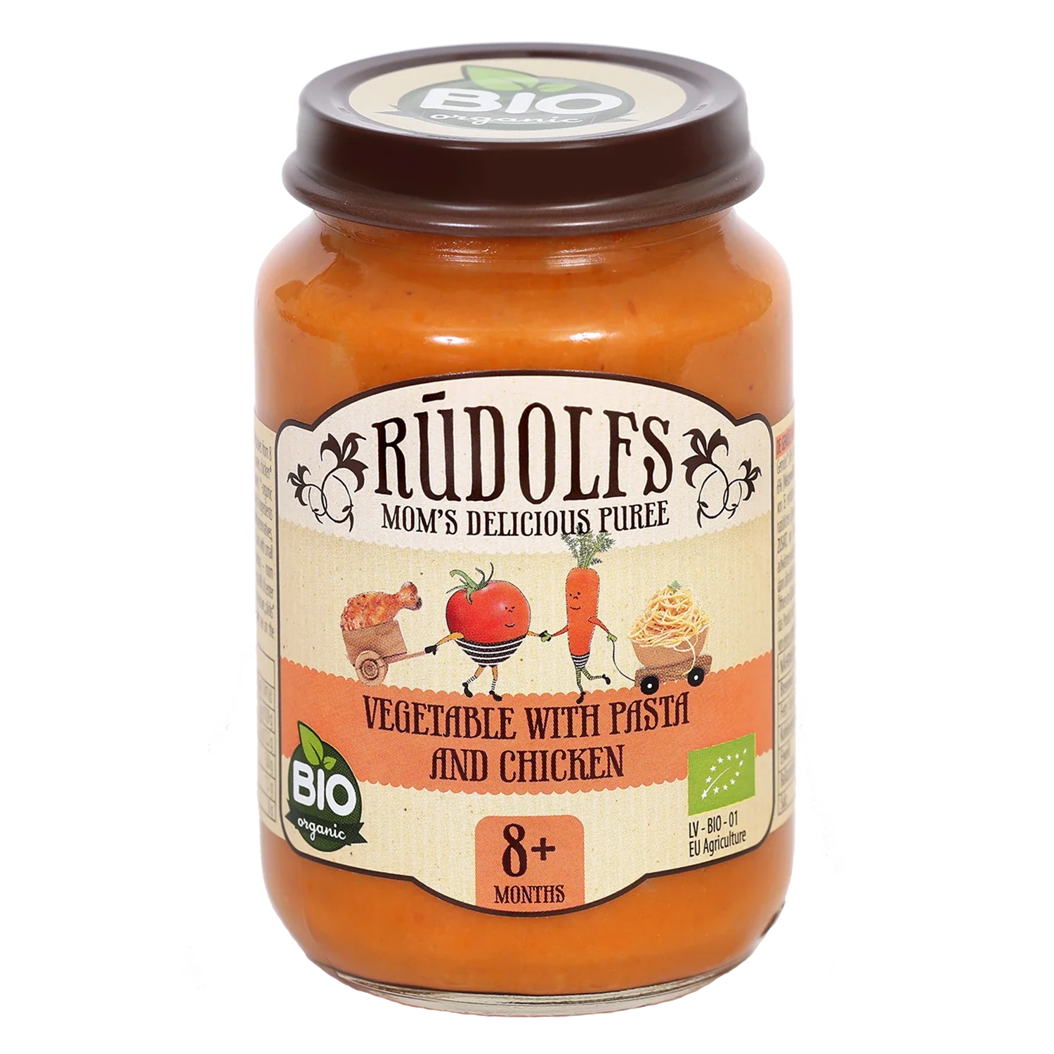 Rudolfs Organic Piure Legume cu paste și carne de pui 190g (8+)