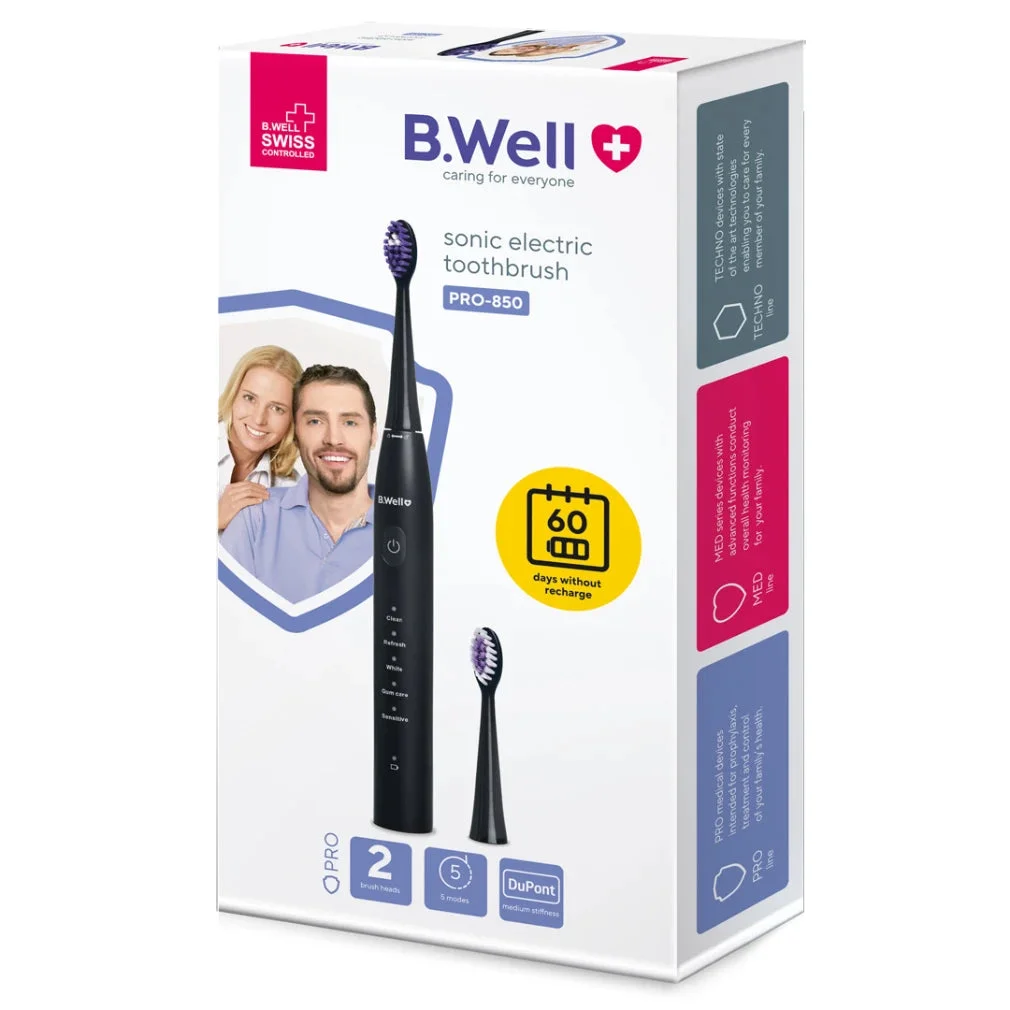 B.Well Sonic Perie electrică neagră (2 perii, USB cablu, husa) (PRO-850)