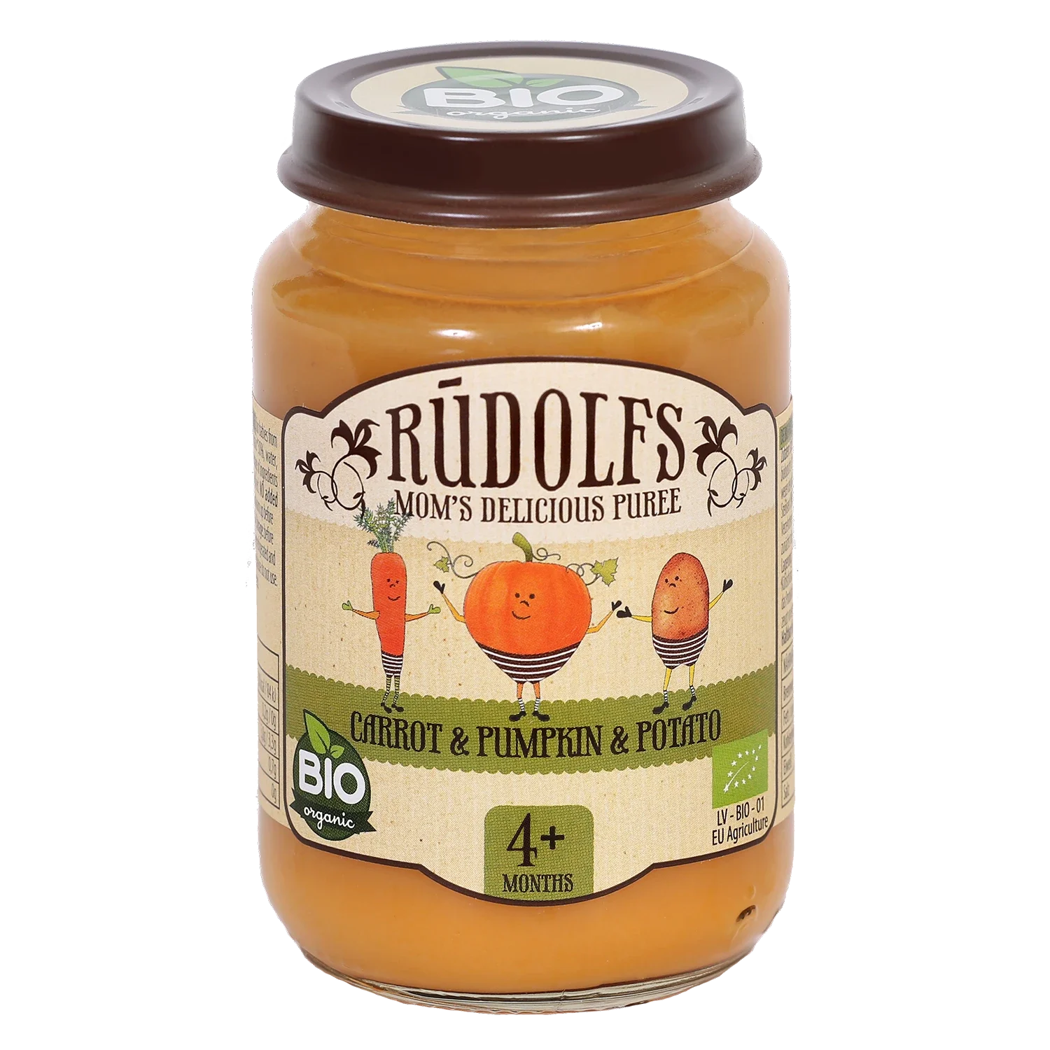 Rudolfs Organic Piure Morcovi, dovleac, cartofi 190g (4+)