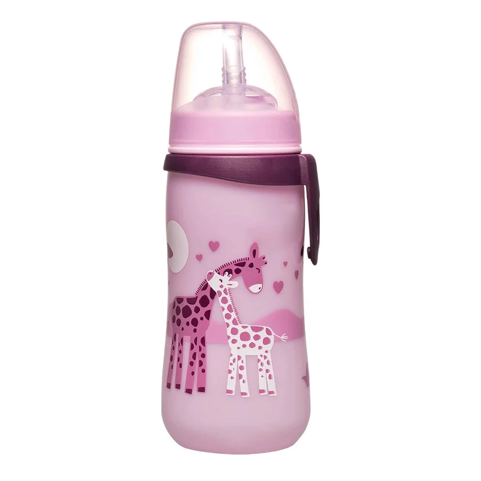 NIP Cana cu pai plastic, roz, 330ml