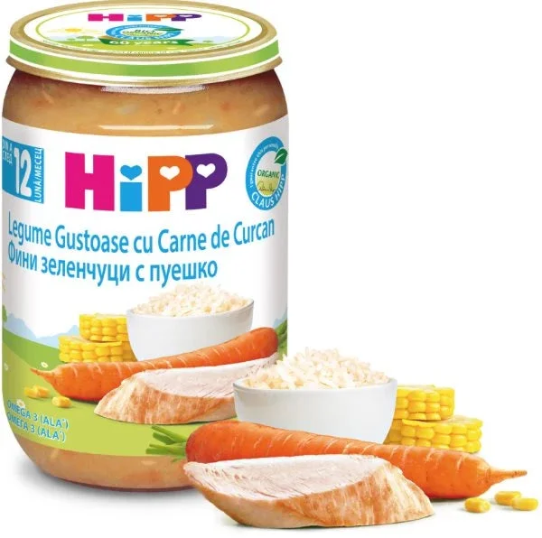 Hipp 6813 Piure legume gustoase cu orez și curcan 220g