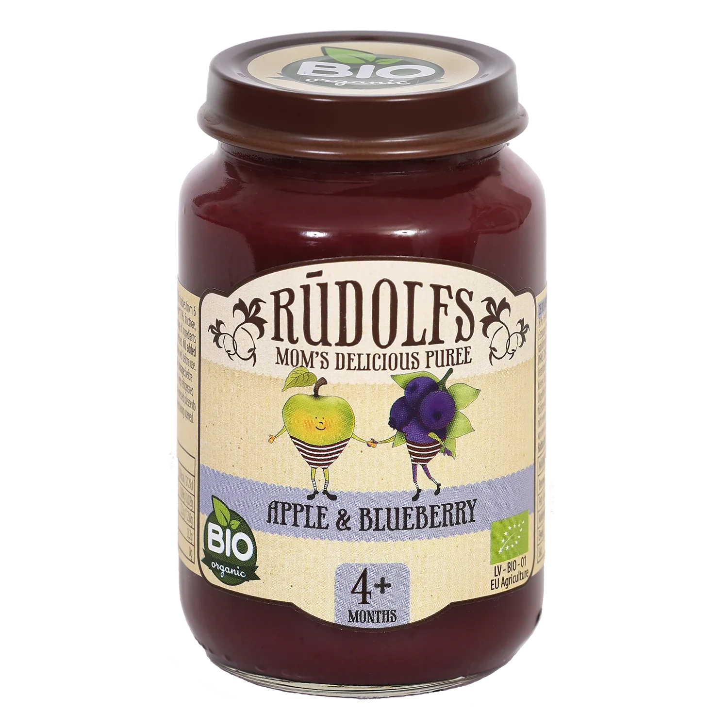 Rudolfs Organic Piure Mere, afine 190g (4+)