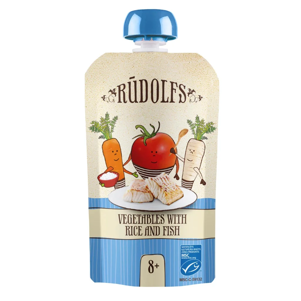 Rudolfs Organic Pouch Legume cu orez și peste 110g (8+)