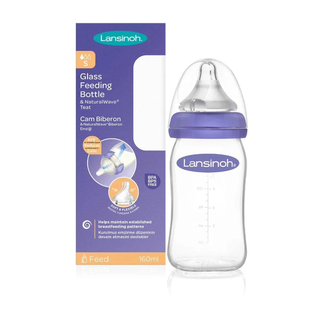 Lansinoh Biberon din sticla tetina silicon,flux lent,0% BPA,0+,160ml (77140)