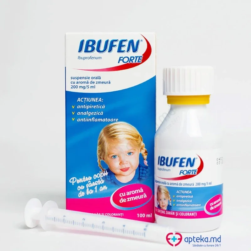 Ibufen Forte cu aroma de zmeura susp. orala 200 mg/5 ml 100 ml N1