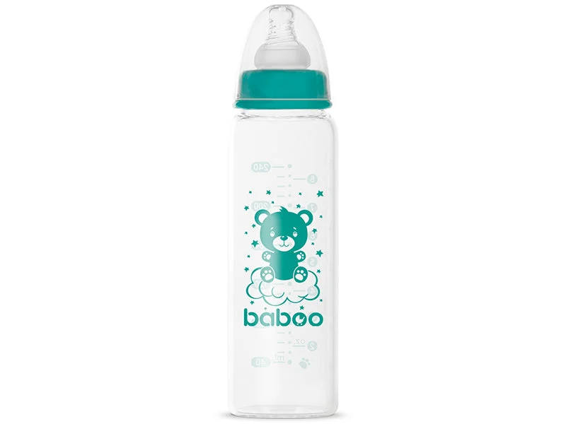 Baboo biberon din sticla anti-colic gat ingust 240 ml, 3+M 3-121