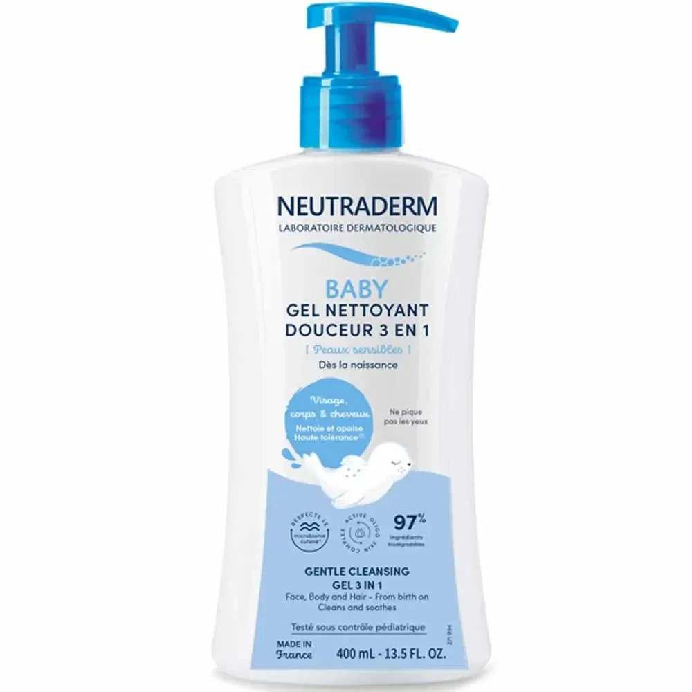 NEUTRADERM Baby Gel de curățare 3in1 pentru fata, corp, păr pentru copii 0+, 400ml