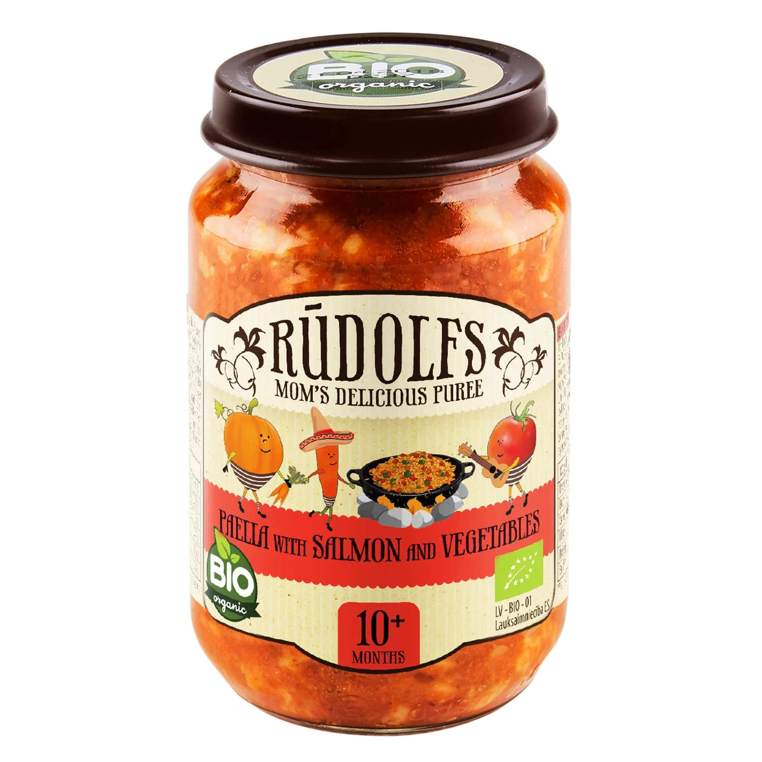 Rudolfs Organic Piure Orez Paella cu somon și legume 190g (12+)