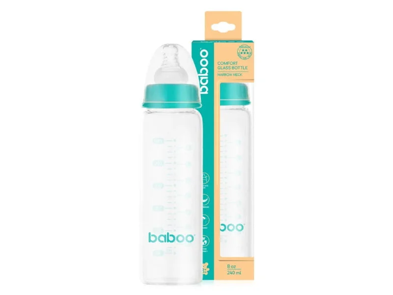 Baboo biberon din sticla anti-colic gat ingust Comfort Glass, 240 ml, 3+M 3-125
