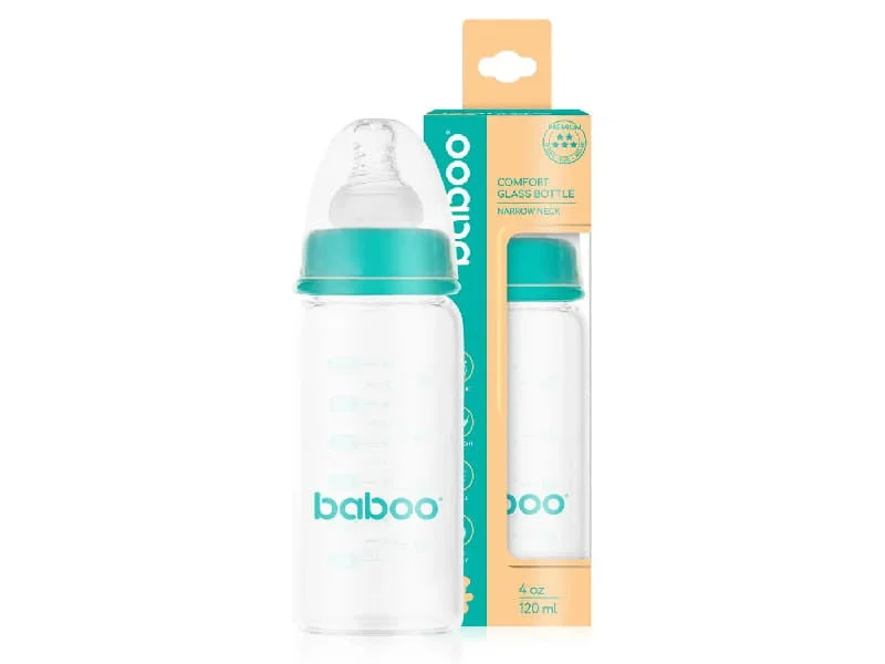 Baboo biberon din sticla anti-colic gat ingust Comfort Glass, 120 ml, 0+M 3-124