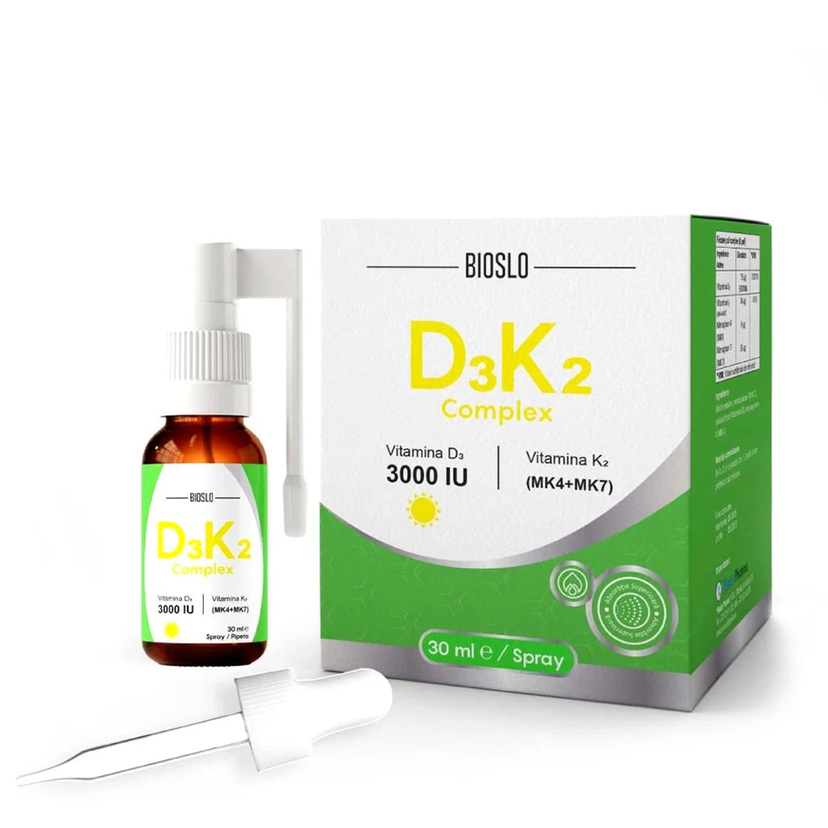 Bioslo D3K2 complex 3000UI spray/pipeta 30 ml
